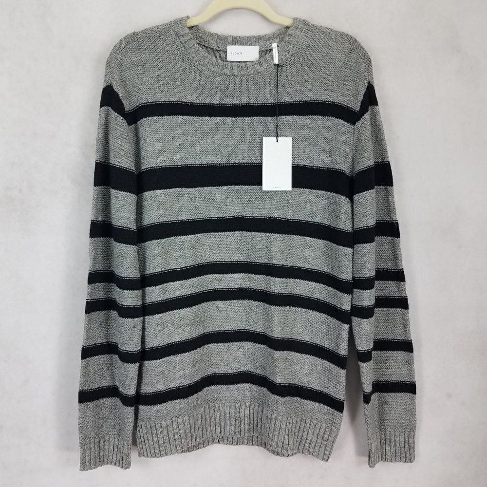 NWT Bldwn Pullover Sweater Striped Crew Neck Linen Cotton Gray/Black Men M
